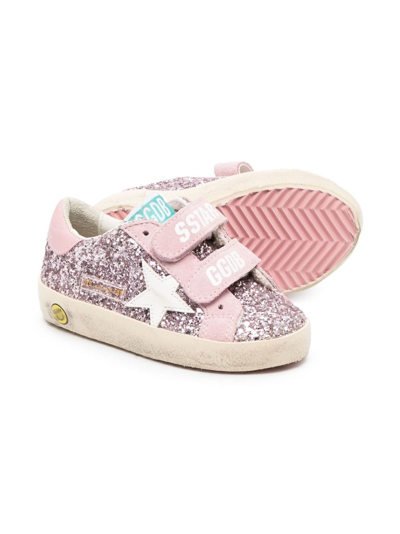 Shop Golden Goose Old School Glittered Leather Sneakers In Pink