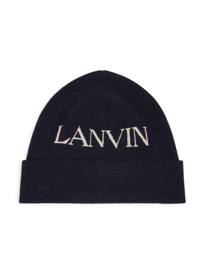 Shop Lanvin Enfant Logo-print Turn-up Beanie In Black
