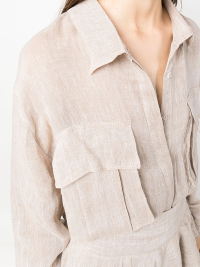 Shop Pnk Flap-pockets Long-sleeve Linen Shirt In Neutrals