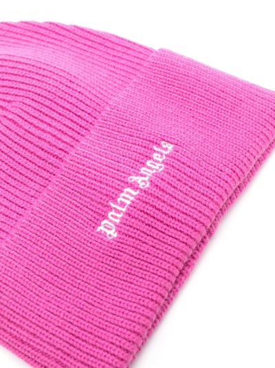 Shop Palm Angels Logo-embroidered Wool-blend Beanie In Pink