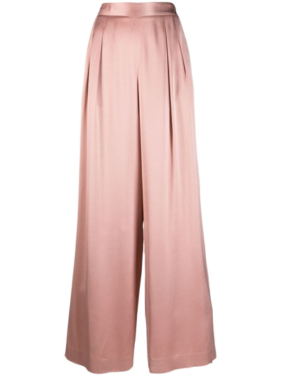 Shop Fabiana Filippi Pleated Wide-leg Satin Trousers In Pink