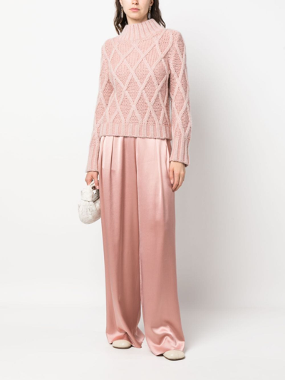 Shop Fabiana Filippi Pleated Wide-leg Satin Trousers In Pink