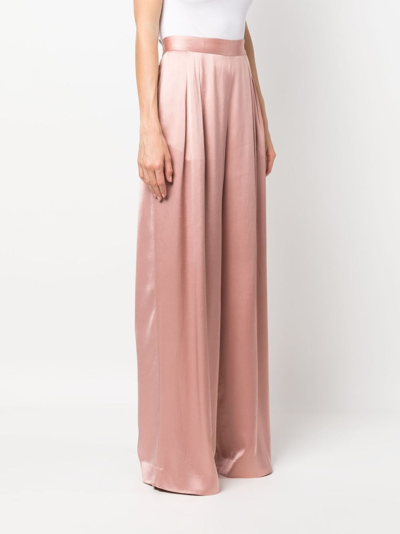 Shop Fabiana Filippi Pleated Wide-leg Satin Trousers In Pink