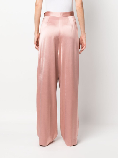 Shop Fabiana Filippi Pleated Wide-leg Satin Trousers In Pink