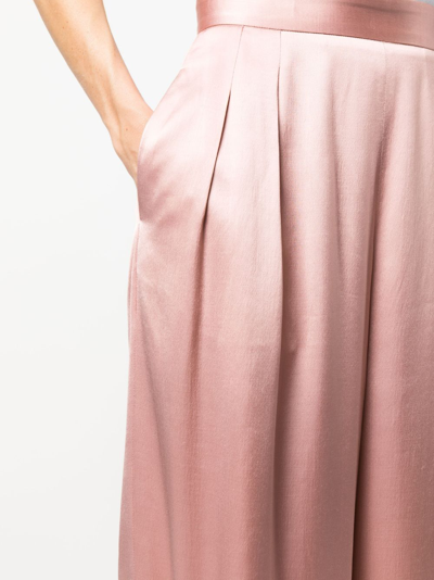 Shop Fabiana Filippi Pleated Wide-leg Satin Trousers In Pink