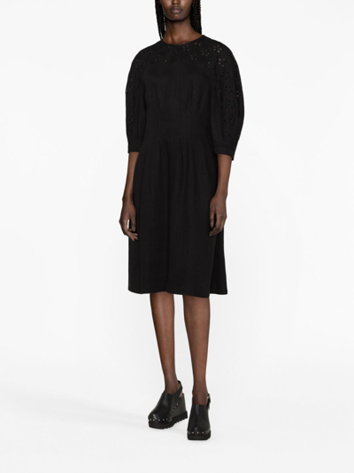 Shop Chloé Balloon-sleeve Linen Dress In Black