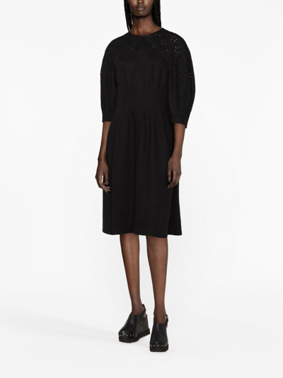 Chloé Balloon-sleeve Linen Dress In Black