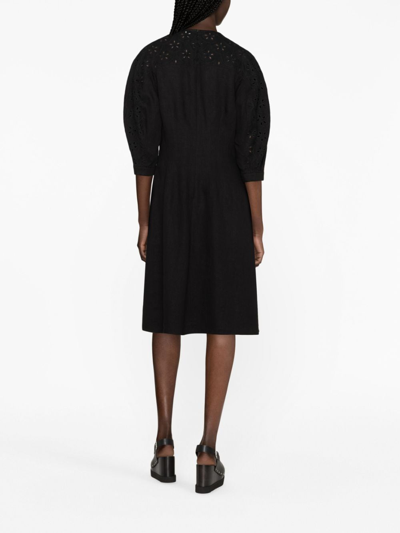 Chloé Balloon-sleeve Linen Dress In Black