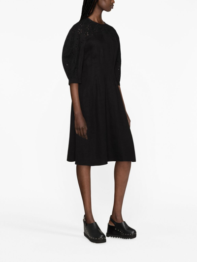 Shop Chloé Balloon-sleeve Linen Dress In Black