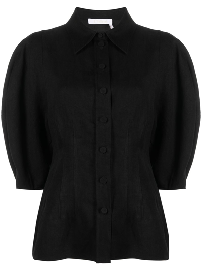 Shop Chloé Balloon-sleeve Linen Shirt In Black