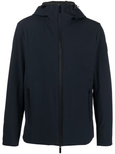Shop Woolrich Logo-patch Zip-up Hooded Jacket In Blue