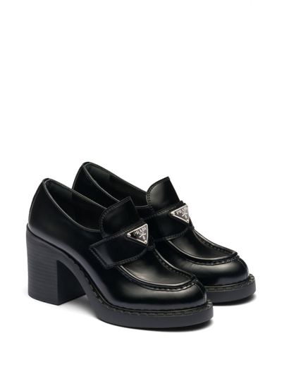 Shop Prada Chocolate Brushed Leather Loafers In Black