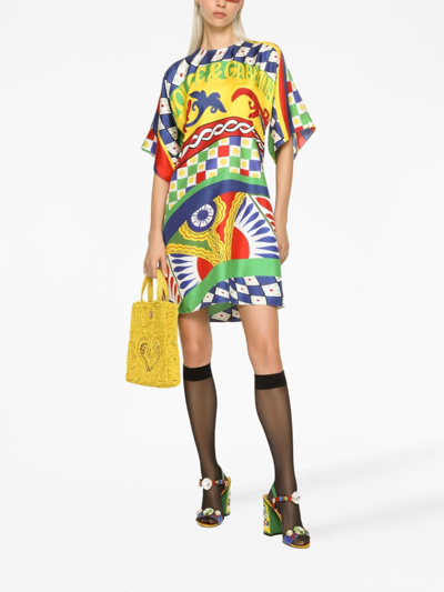 Shop Dolce & Gabbana Mix-print Silk Minidress In Yellow