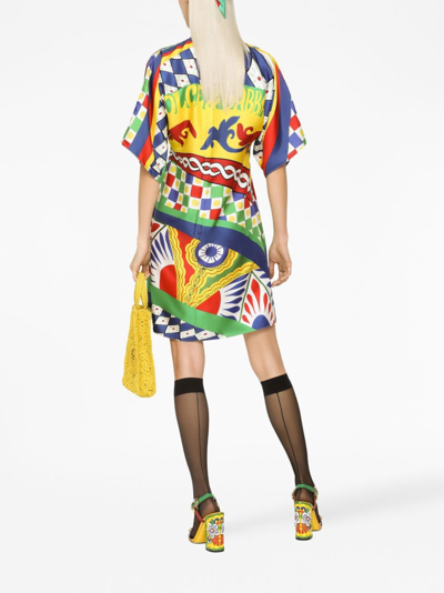 Shop Dolce & Gabbana Mix-print Silk Minidress In Yellow
