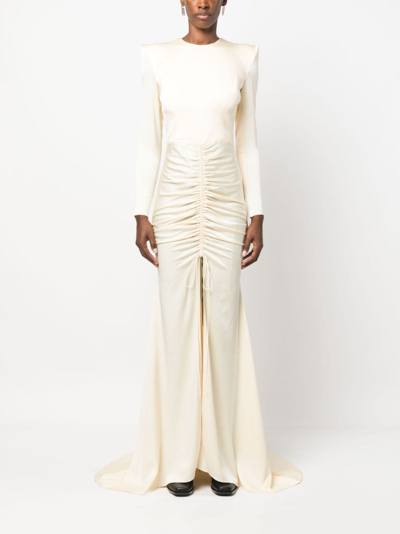 Shop Alex Perry Torrin Ruched-detail Gown In Neutrals