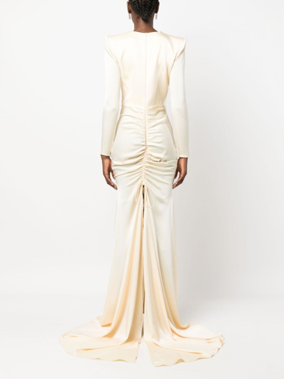 Shop Alex Perry Torrin Ruched-detail Gown In Neutrals