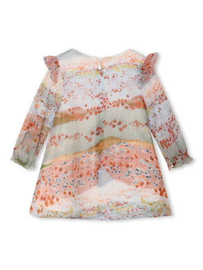 Shop Chloé Floral-print Ruffled Wool Dress In Multicolour