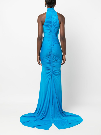 Shop Alex Perry Lorne Halterneck Ruched Gown In Blue