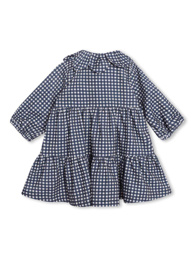 Shop Kenzo Logo-embroidered Check-print Dress In Blue