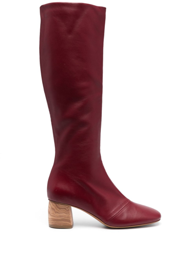 Shop Forte Forte 75mm Knee-high Leather Boots In Red