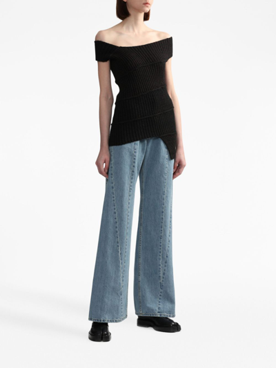 Mm6 Maison Margiela Off-shoulder Asymmetric Knitted Top In Black