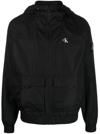 Shop Calvin Klein Jeans Est.1978 Logo-print Hooded Jacket In Black