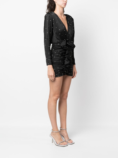 Shop The New Arrivals Ilkyaz Ozel Crystal-embellished Ruched Minidress In Black