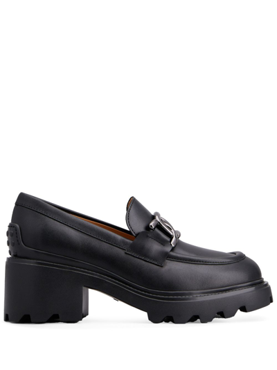 Shop Tod's Logo-buckle Leather Loafers In Black