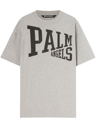 Shop Palm Angels Logo-print Crew-neck T-shirt In Grey