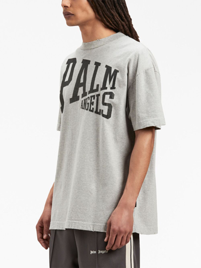 Shop Palm Angels Logo-print Crew-neck T-shirt In Grey