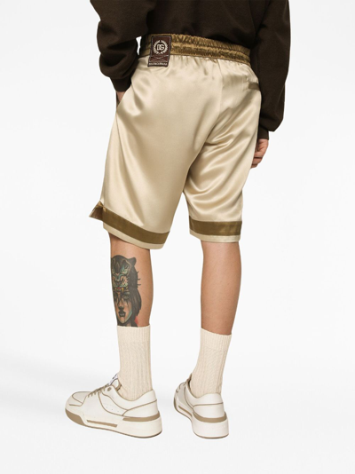 Shop Dolce & Gabbana Number-print Silk Track Shorts In Neutrals
