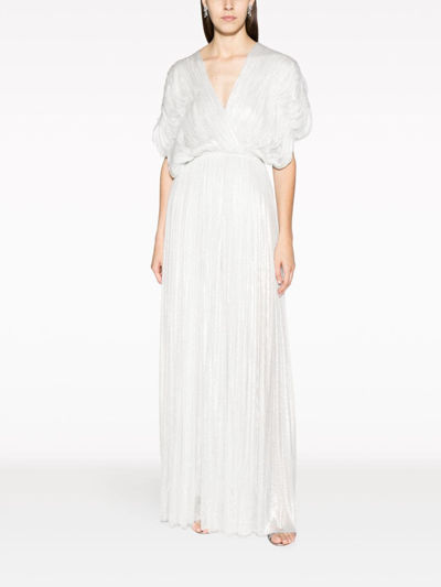 Pnk Gathered V-neck Silk Maxi Dress In Silver