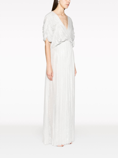 Pnk Gathered V-neck Silk Maxi Dress In Silver