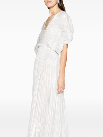 Pnk Gathered V-neck Silk Maxi Dress In Silver