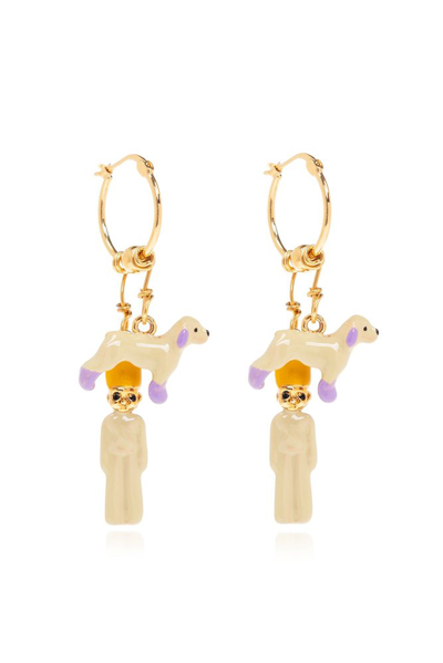 Shop Marni Pendant Embellished Hoop Earrings In Gold