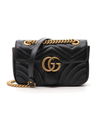 Shop Gucci Gg Marmont Matelassé Mini Shoulder Bag In Black