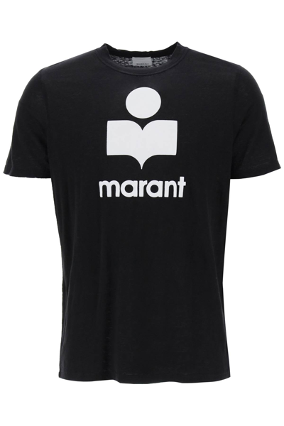 Shop Marant 'karman' Logo Linen T Shirt In Black