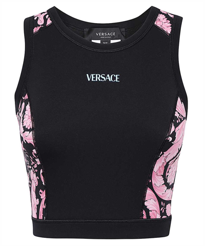 Shop Versace Barocco Gym Sports Top In Black