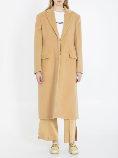 Shop Jil Sander Singlebreasted Wool Coat In Camel