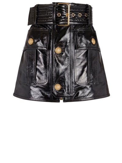 Shop Balmain Patent Leather Miniskirt In Black