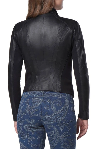 Andrew Marc Felix Leather Crop Moto Jacket In Black