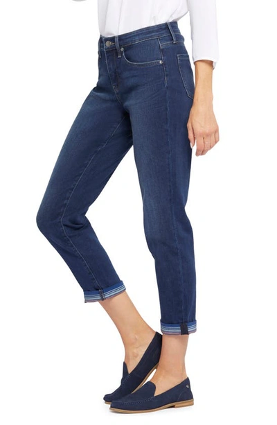 Shop Nydj Margot Stripe Cuffed Girlfriend Jeans In Blue Moon