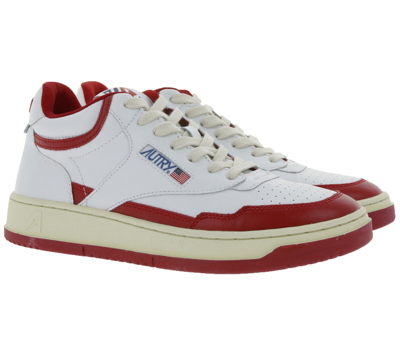 Pre-owned Autry Open Mid Herren Sneaker Coole Turnschuhe Mit Echtleder Aomm Ce06 Weiss/rot