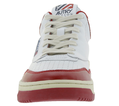 Pre-owned Autry Open Mid Herren Sneaker Coole Turnschuhe Mit Echtleder Aomm Ce06 Weiss/rot