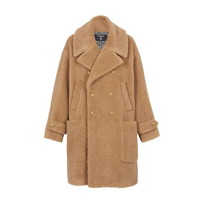 Shop Balmain Long Double Breasted Coat In Brown