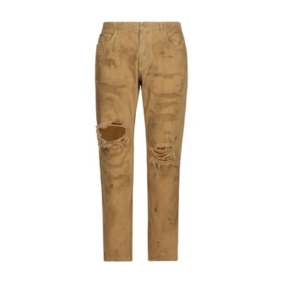 Shop Dolce & Gabbana Loose Stretch Overdye Jeans With Rips In Combined_colour
