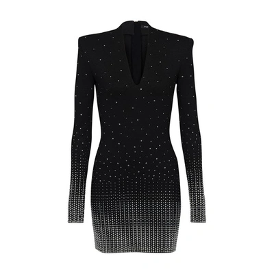 Shop Balmain Mesh Dress Embroidered With Pearls And Crystals In Black
