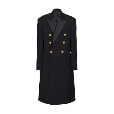 Shop Balmain Long Officer Coat In Black