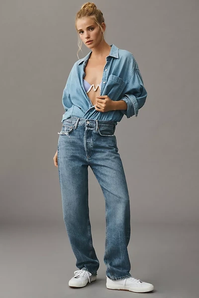 Shop Agolde '90s Mid-rise Relaxed Straight Jeans In Blue