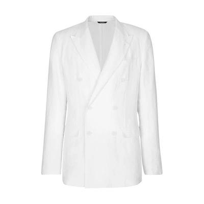 Shop Dolce & Gabbana Taormina Double-breasted Jacket In Linen In Optical_white